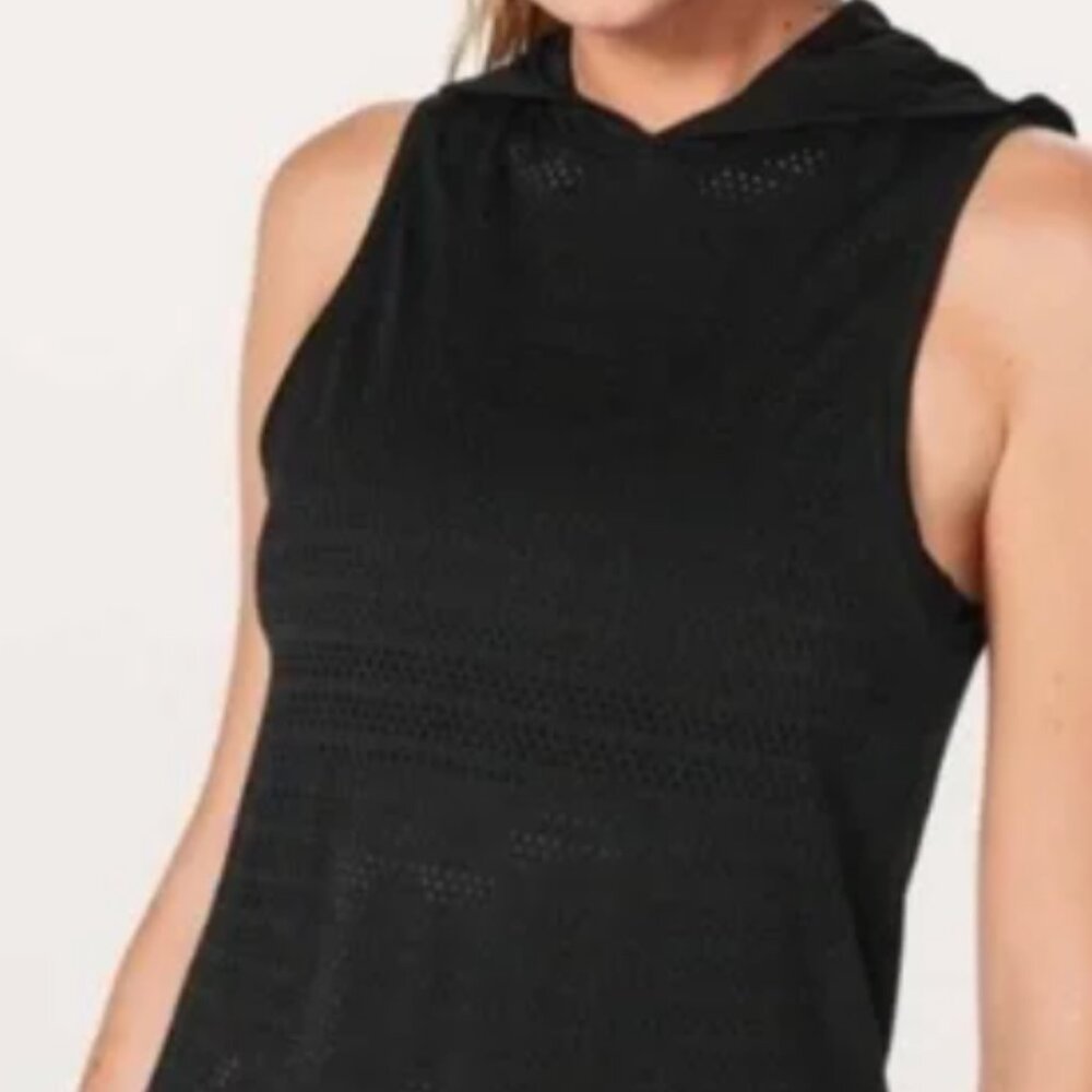 LululemonxSoulcycle black hooded mesh tank